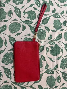 Red Leather Wristlet Wallet - Women's Clutch